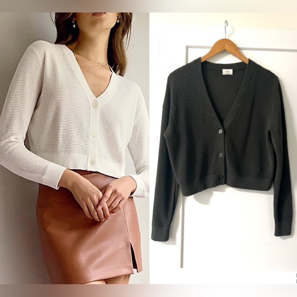 Wilfred light Cropped V-neck Cardigan Sz M Dark Olive Green